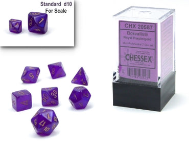 Borealis - Mini Hedral - Royal Purple w/Gold Luminary - 7-Dice Set