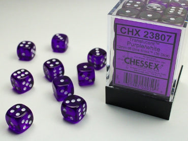 Translucent - Purple w/White - 12mm d6 Dice Bloack (36 dice)