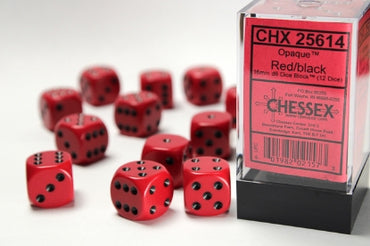 Opaque - Red w/Black - 16mm d6 Dice Block (12 dice)