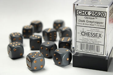 Opaque - Dark Grey w/Copper - 16mm d6 Dice Block (12 dice)