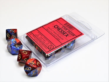 Gemini - Blue-Red w/Gold - Set of Ten d10s