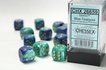 Gemini - Blue-Teal w/Gold - 16mm d6 Dice Block (12 dice)