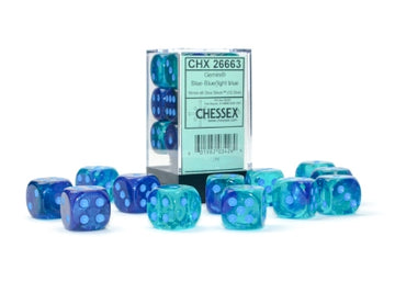 Gemini - Blue-Blue w/Light Blue Luminary - 16mm d6 Dice Block (12 dice)