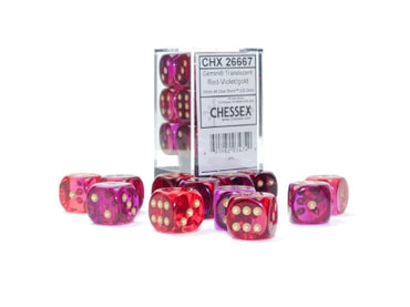 Gemini - Translucent Red-Violet w/Gold - 16mm d6 Dice Block (12 dice)