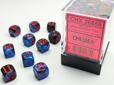 Gemini - Black-Starlight w/Red - 12mm d6 Dice Block (36 dice)