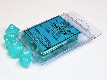Frosted - Teal w/White - Set of Ten d10s