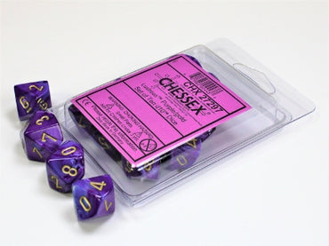 Lustrous - Purple w/Gold - Set of Ten d10s