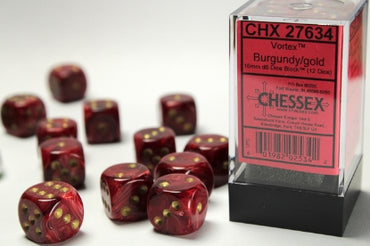 Vortex - Burgundy w/Gold - 16mm d6 Dice Block (12 dice)