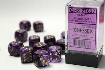 Vortex - Purple w/Gold - 16mm d6 Dice Block (12 dice)