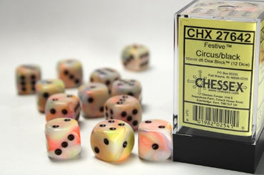 Festive - Circus w/Brown - 16mm d6 Dice Block (12 dice)