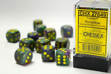 Festive - Rio w/Yellow - 16mm d6 Dice Block (12 dice)