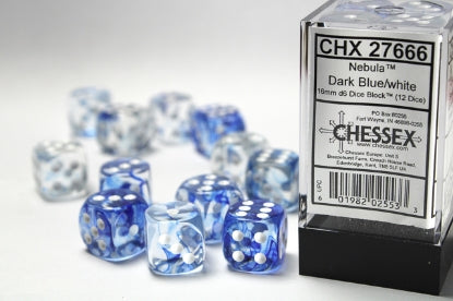 Nebula - Dark Blue w/White - 16mm d6 Dice Block (12 dice)