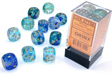 Nebula - Oceanic w/Gold Luminary - 16mm d6 Dice Block (12 dice)