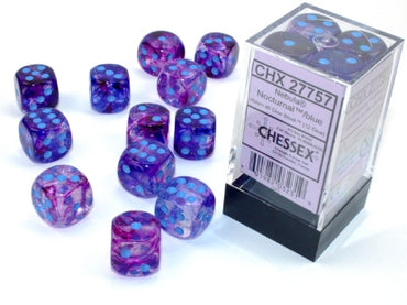 Nebula - Nocturnal w/Blue Luminary - 16mm d6 Dice Block (12 dice)