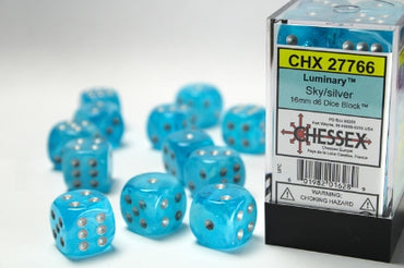 Nebula - Sky Blue w/Silver Luminary - 16mm d6 Dice Block (12 dice)