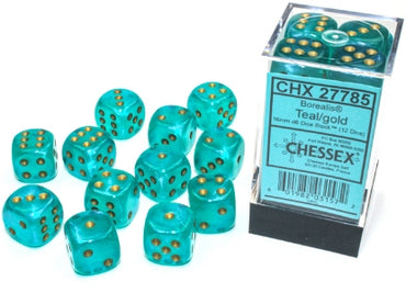 Borealis - Teal w/Gold Luminary - 16mm d6 Dice Block (12 dice)