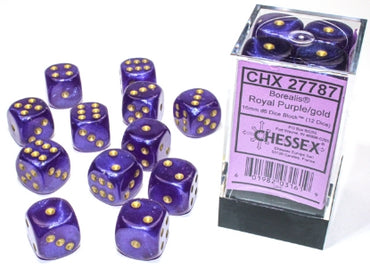 Borealis - Royal Purple w/Gold Luminary - 16mm d6 Dice Block (12 dice)