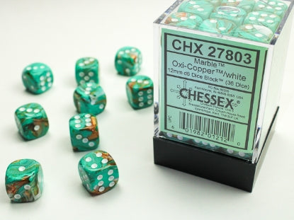 Marble - Oxi-Copper w/White - 12mm d6 Dice Block (36 dice)