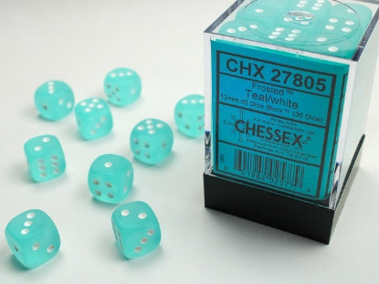 Frosted - Teal w/White - 12mm d6 Dice Block (36 dice)