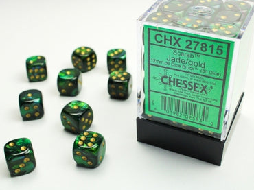 Scarab - Jade w/Gold - 12mm d6 Dice Block (36 dice)