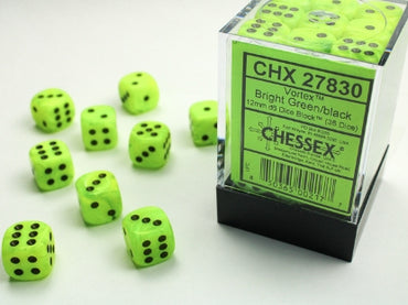 Vortex - Bright Green w/Black - 12mm d6 Dice Block (36 dice)