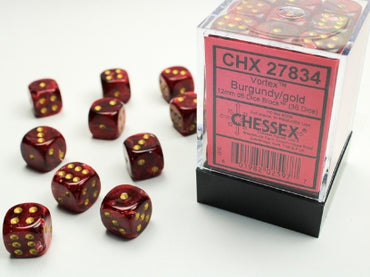 Vortex - Burgundy w/Gold - 12mm d6 Dice Block (36 dice)