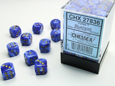 Vortex - Blue w/Gold - 12mm d6 Dice Block (36 dice)