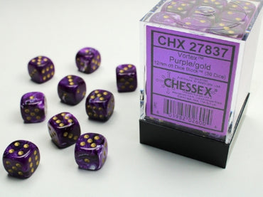 Vortex - Purple w/Gold - 12mm d6 Dice Block (36 dice)