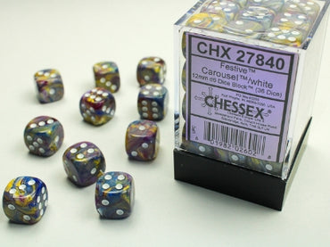 Festive - Carousel w/White - 12mm d6 Dice Block (36 dice)