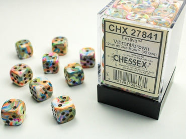 Festive - Vibrant w/Brown - 12mm d6 Dice Block (36 dice)