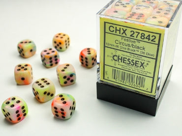 Festive - Circus w/Black - 12mm d6 Dice Block (36 dice)