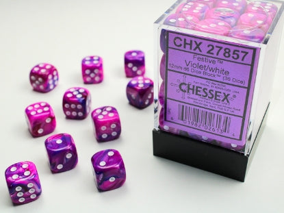 Festive - Violet w/White - 12mm d6 Dice Block (36 dice)