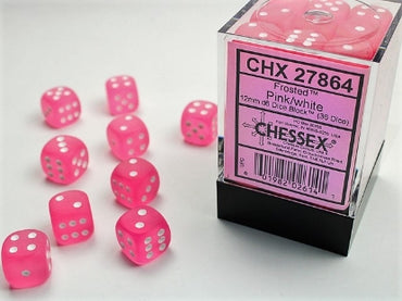 Frosted - Pink w/White - 12mm d6 Dice Block (36 dice)