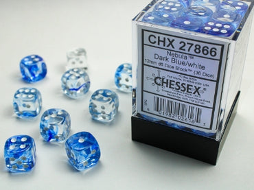 Nebula - Dark Blue w/White - 12mm d6 Dice Block (36 dice)