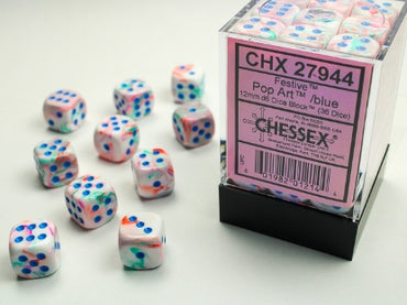 Festive - Pop Art w/Blue - 12mm d6 Dice Block (36 dice)