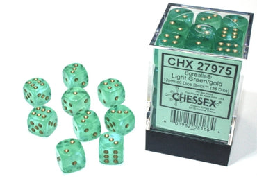 Borealis - Light Green w/White - 12mm d6 Dice Block (36 dice)