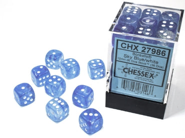 Borealis - Sky Blue w/White Luminary - 12mm d6 Dice Block (36 dice)