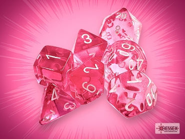 Translucent - Pink w/White - Polyhedral 7-Dice Set