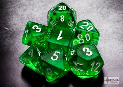 Translucent - Mini-Polyhedral - Green w/White - 7-Die Set