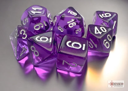 Translucent - Mini-Polyhedral - Purple w/White - 7-Die Set