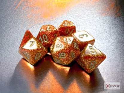 Glitter - Mini Hedral - Gold w/Silver - 7-Dice Set