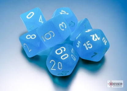 Frosted - Mini-Hedral - Caribbean Blue w/White - 7-Dice Set