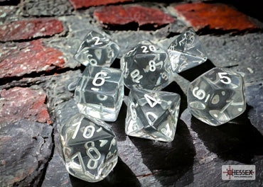 Translucent - Clear w/White - Polyhedral 7-Dice Set