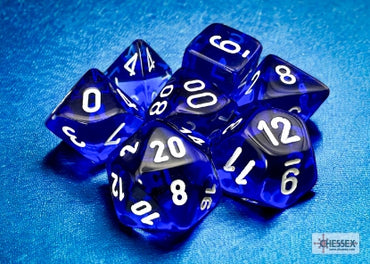 Translucent - Blue w/White - Polyhedral 7-Dice Set