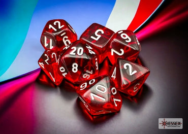 Translucent - Red w/White - Polyhedral 7-Dice Set