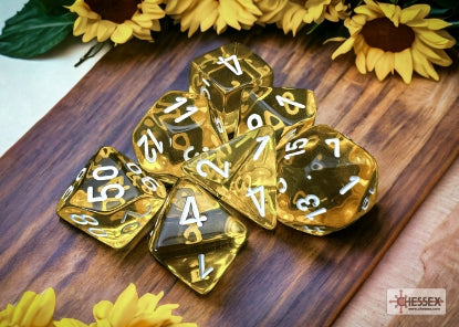 Translucent - Yellow w/White - Polyhedral 7-Dice Set