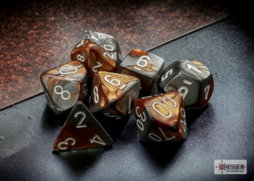 Gemini - Copper-Steel w/White - Polyhedral 7-Die Set