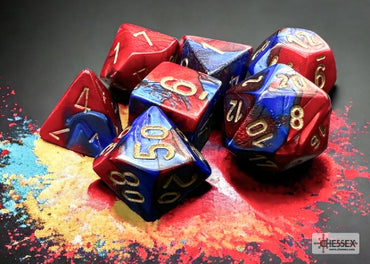 Gemini - Blue-Red w/Gold - Polyhedral 7-Die Set