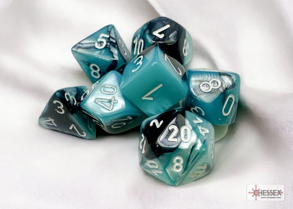 Gemini - Black-Shell w/White - Polyhedral 7-Die Set