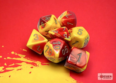 Gemini - Red-Yellow w/Silver - Polyhedral 7-Die Set